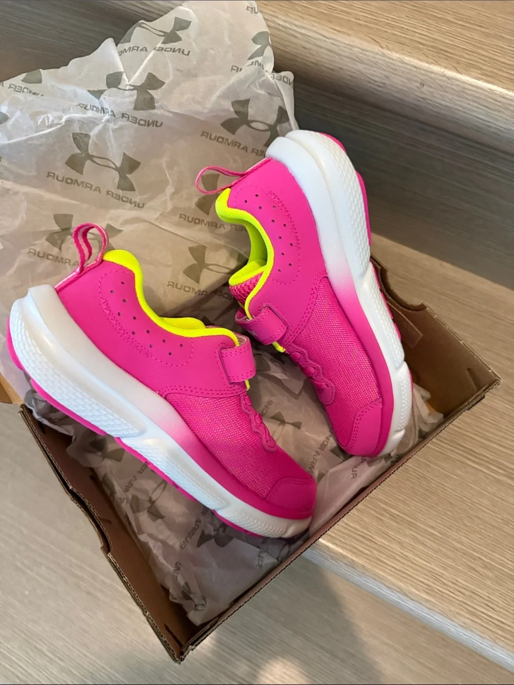 Under Armour Hot Pink & Neon Yellow Kids' Size 1Y Athletic Sneakers